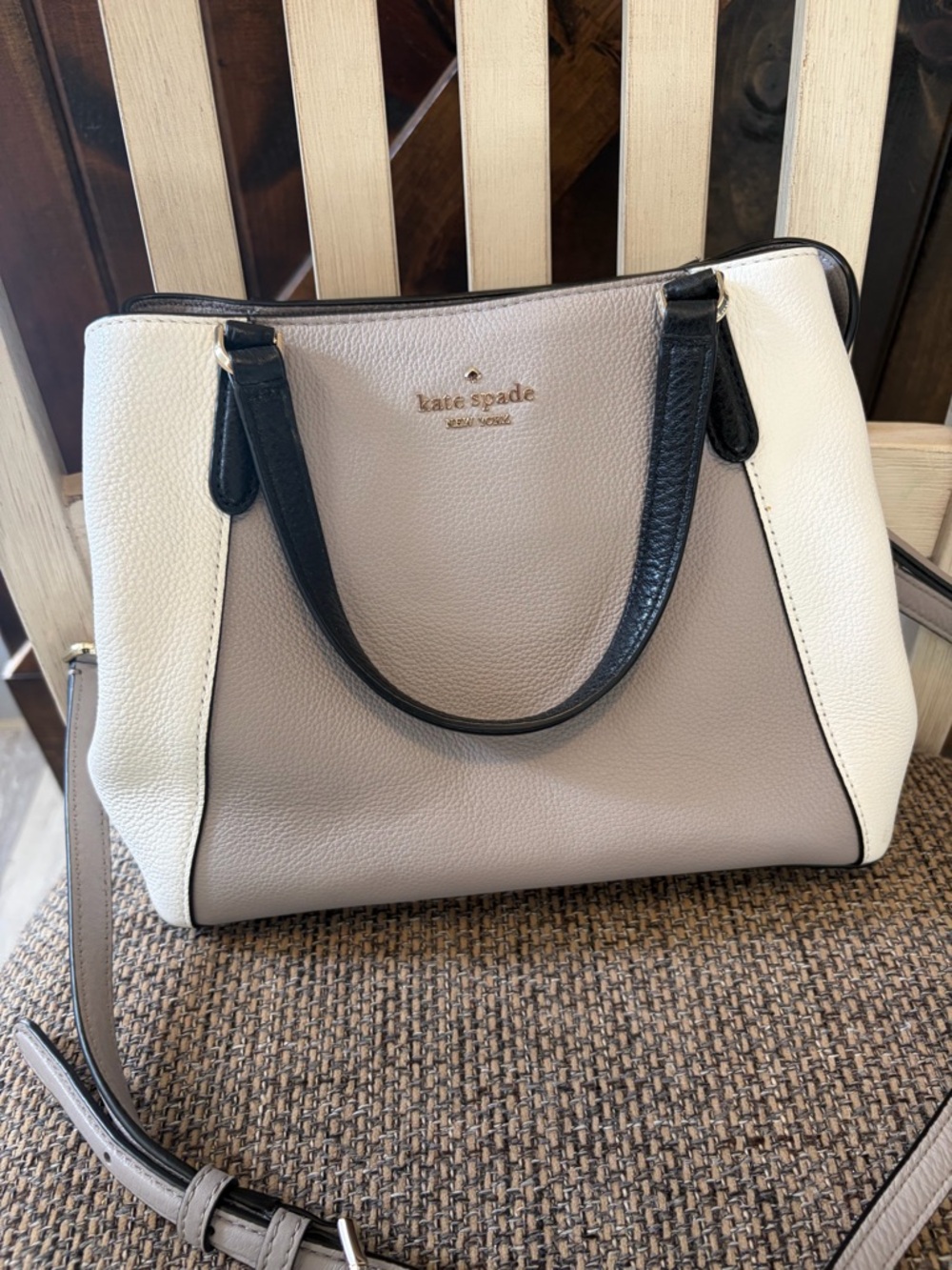 Kate spade beige, cream & black leather satchel